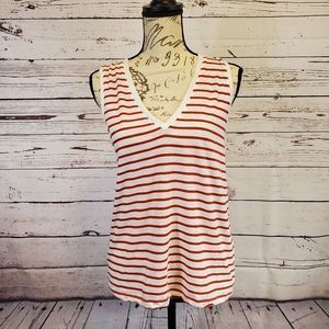 Madewell V Neck Cotton Striped Top, Size Medium